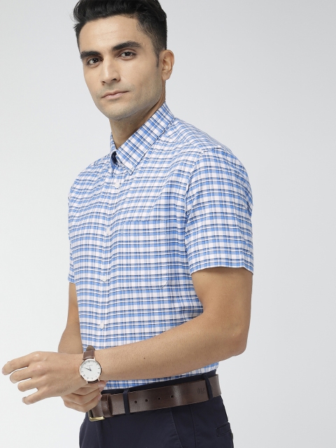 

Indian Terrain Men White & Blue Slim Fit Checked Semiformal Shirt