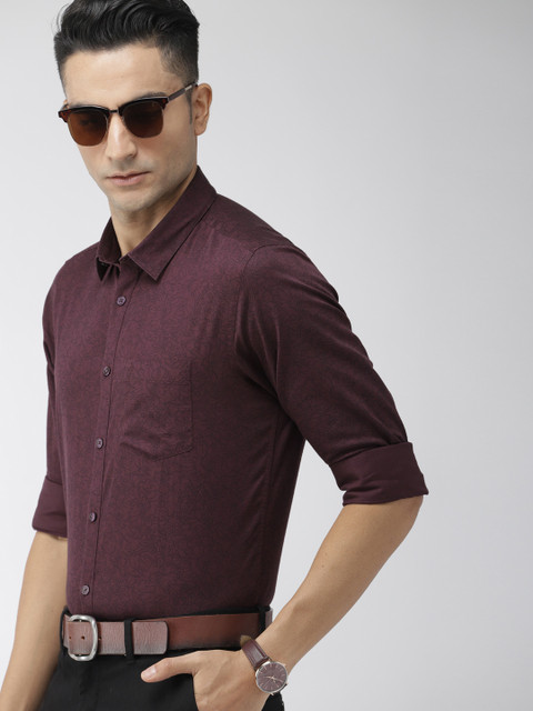 

Indian Terrain Men Burgundy & Black Slim Fit Printed Casual Shirt