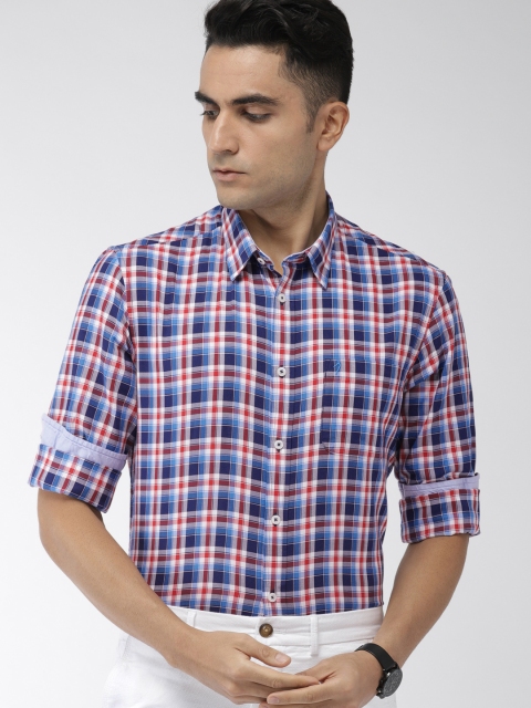 

Indian Terrain Men Blue & Red Slim Fit Checked Casual Shirt