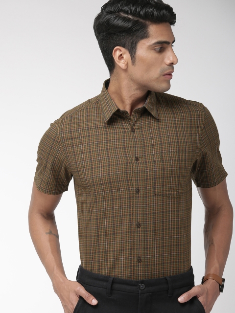 

Indian Terrain Men Olive Green & Brown Slim Fit Checked Smart Casual Shirt
