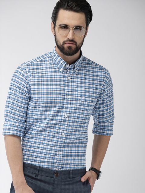 

Indian Terrain Men White & Blue Slim Fit Checked Casual Shirt