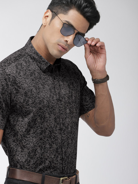 

Indian Terrain Men Black & Grey Slim Fit Printed Casual Shirt