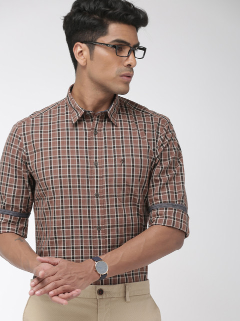 

Indian Terrain Men Brown & White Slim Fit Checked Smart Casual Shirt