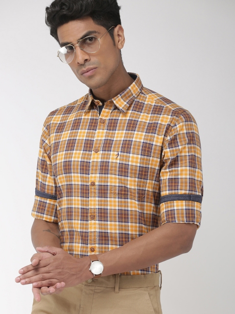 

Indian Terrain Men Mustard Yellow & Brown Chiseled Slim Fit Checked Casual Shirt