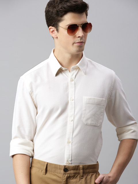 

Indian Terrain Men Off-White Slim Fit Self Design Smart Casual Shirt