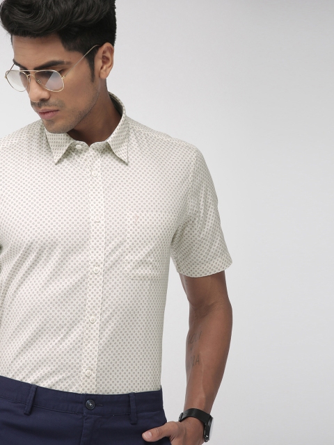 

Indian Terrain Men Off-White & Teal Blue Slim Fit Printed Smart Casual Shirt