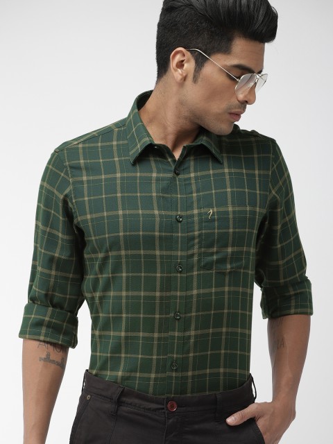 

Indian Terrain Men Green & Beige Slim Fit Checked Smart Casual Shirt
