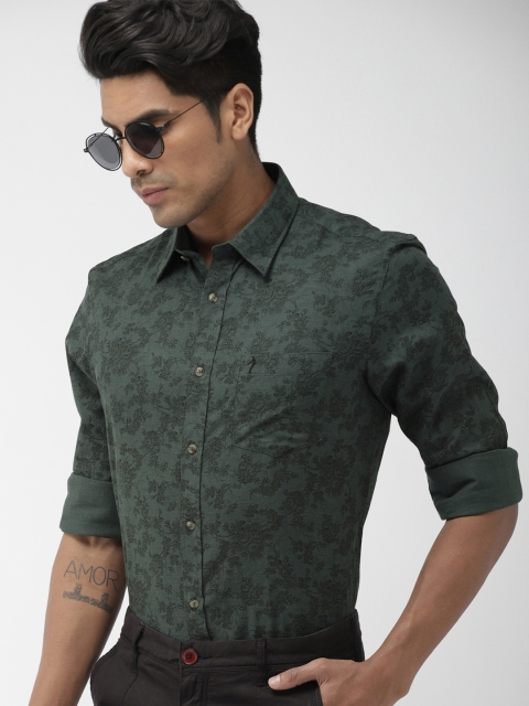 

Indian Terrain Men Teal Green & Black Slim Fit Printed Casual Shirt