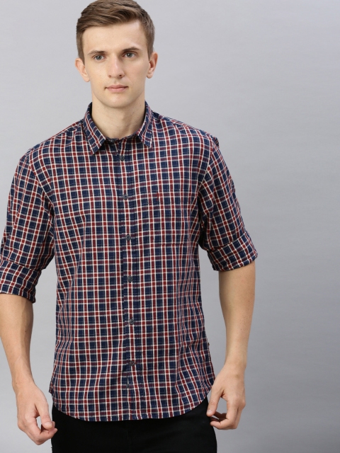 

Indian Terrain Men Navy Blue & Red Chiseled Fit Checked Casual Shirt