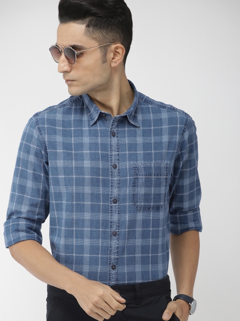 

Indian Terrain Men Blue & Grey Slim Fit Checked Casual Shirt