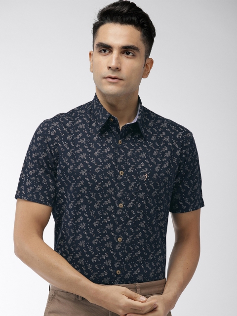

Indian Terrain Men Navy Blue Slim Fit Printed Smart Casual Shirt