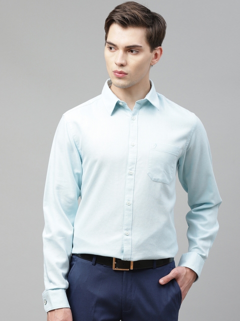 

Indian Terrain Men Blue Cotton Slim Fit Self-Design Formal Shirt