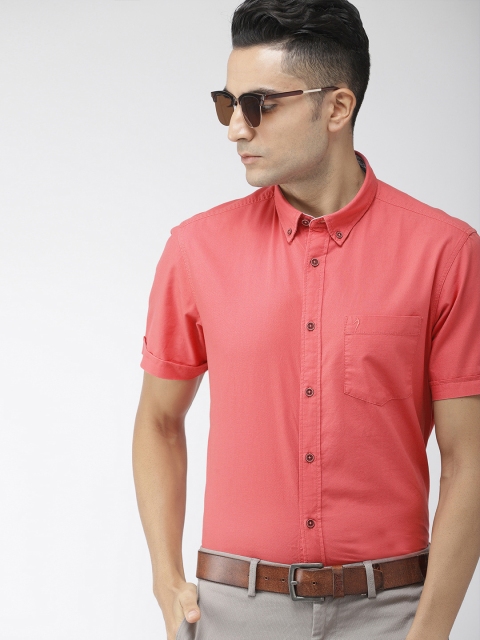 

Indian Terrain Men Coral Pink Slim Fit Solid Casual Shirt