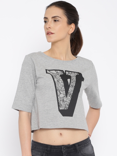 

Vero Moda Grey Melange Printed Crop Top