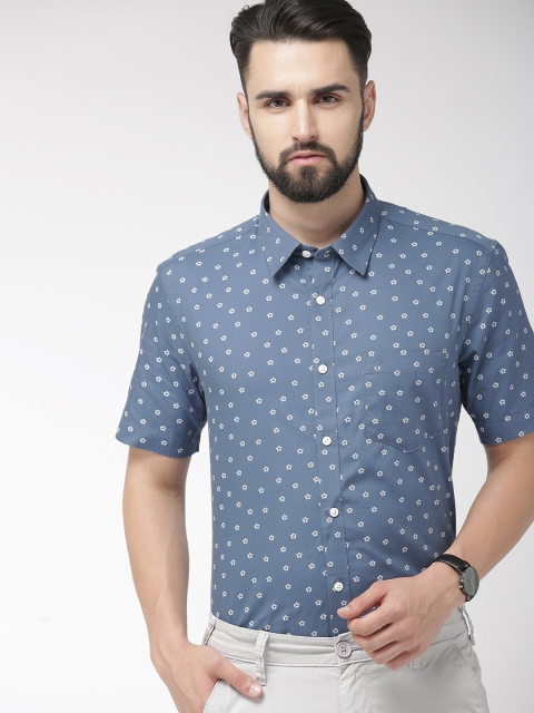 

Indian Terrain Men Blue & White Slim Fit Printed Smart Casual Shirt