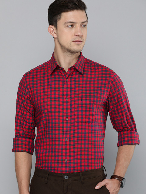 

Indian Terrain Men Red & Grey Slim Fit Checked Smart Casual Shirt