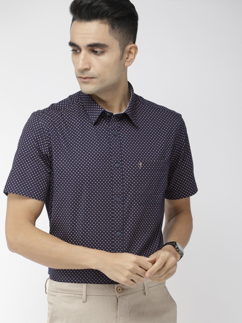 

Indian Terrain Men Navy Blue Slim Fit Printed Casual Shirt