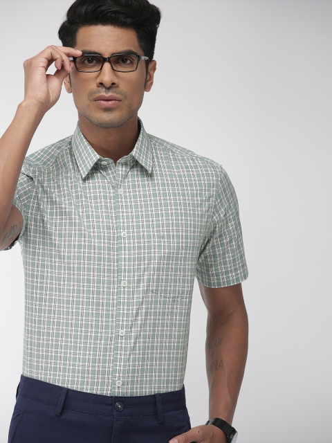 

Indian Terrain Men White & Green Slim Fit Checked Smart Casual Shirt