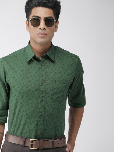 

Indian Terrain Men Green & Black Slim Fit Printed Casual Shirt