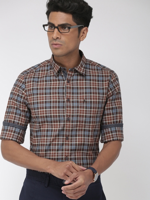 

Indian Terrain Men Brown & Blue Chiseled Slim Fit Checked Casual Shirt