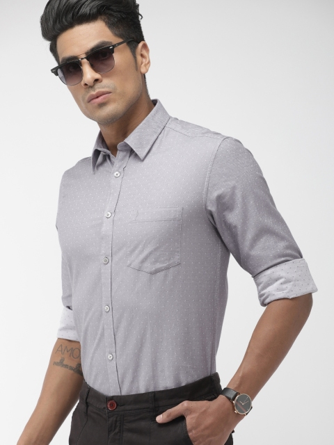 

Indian Terrain Men Grey Slim Fit Self Design Smart Casual Shirt