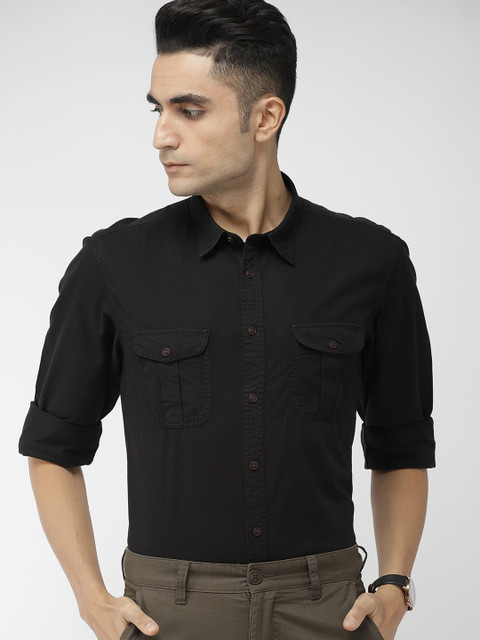 

Indian Terrain Men Black Slim Fit Solid Smart Casual Shirt