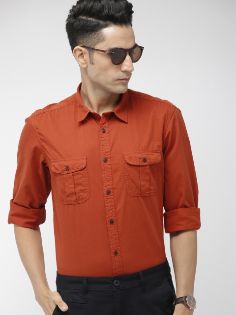 

Indian Terrain Men Rust Orange Slim Fit Solid Casual Shirt