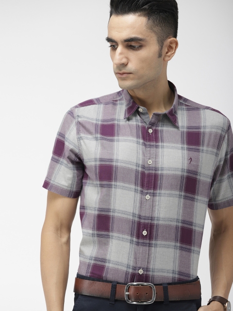 

Indian Terrain Men Grey & Purple Slim Fit Checked Smart Casual Shirt
