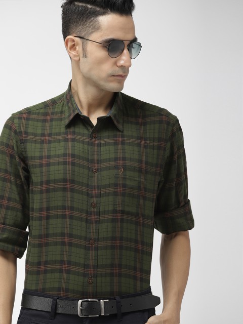 

Indian Terrain Men Green & Black Slim Fit Checked Smart Casual Shirt