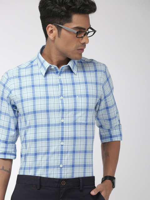 

Indian Terrain Men Blue & White Slim Fit Checked Smart Casual Shirt