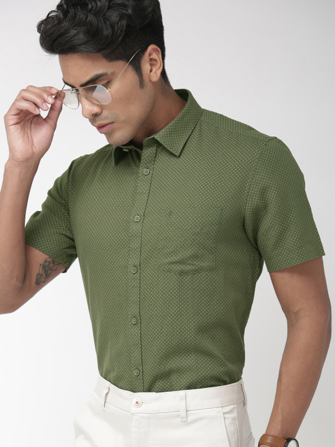 

Indian Terrain Men Olive Green Slim Fit Printed Casual Shirt