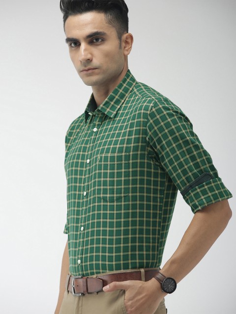 

Indian Terrain Men Green & Beige Slim Fit Checked Smart Casual Shirt