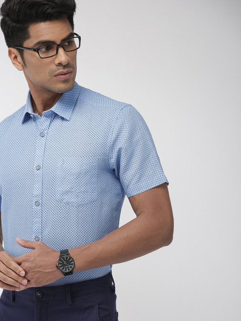 

Indian Terrain Men Blue Slim Fit Printed Smart Casual Shirt
