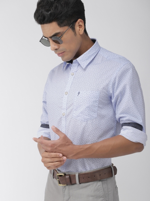 

Indian Terrain Men Blue & White Slim Fit Printed Casual Shirt