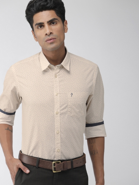 

Indian Terrain Men Beige & Navy Blue Slim Fit Printed Casual Shirt