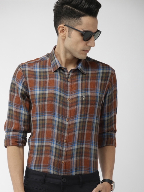 

Indian Terrain Men Brown & Blue Slim Fit Checked Casual Shirt