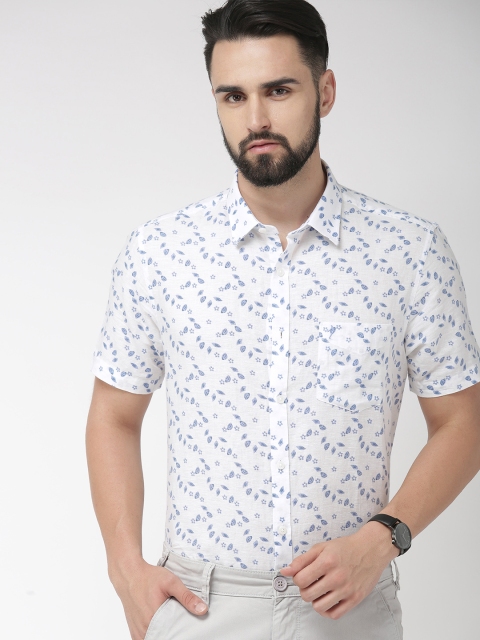 

Indian Terrain Men White & Blue Slim Fit Printed Smart Casual Shirt