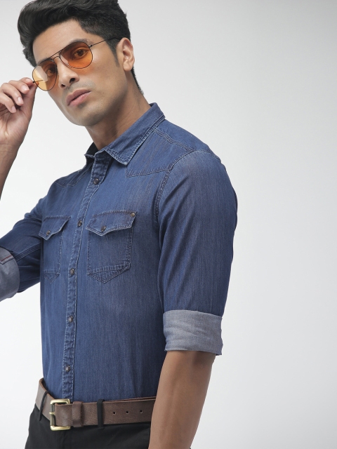 

Indian Terrain Men Blue Chiseled Slim Fit Faded Chambray Casual Shirt