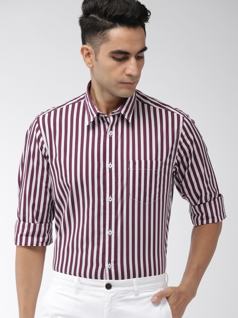 

Indian Terrain Men White & Purple Slim Fit Striped Casual Shirt