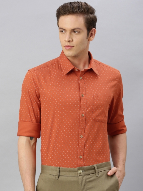 

Indian Terrain Men Rust Orange & White Slim Fit Printed Casual Shirt