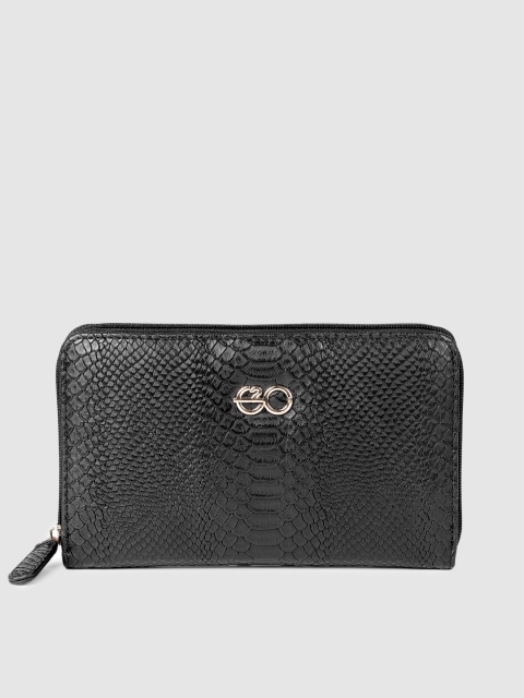 

E2O Women Black Textured Zip Around Wallet