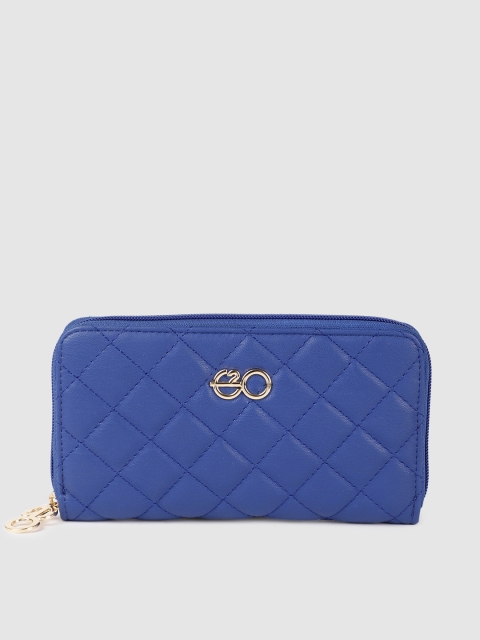 

E2O Women Blue Solid Zip Around Quilted Wallet