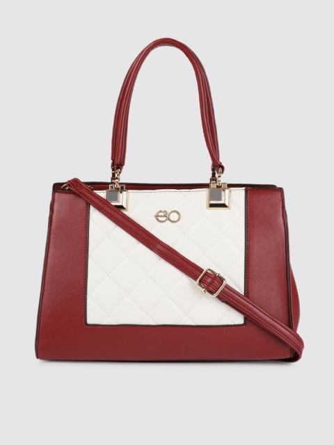

E2O Maroon & White Colourblocked Handheld Bag
