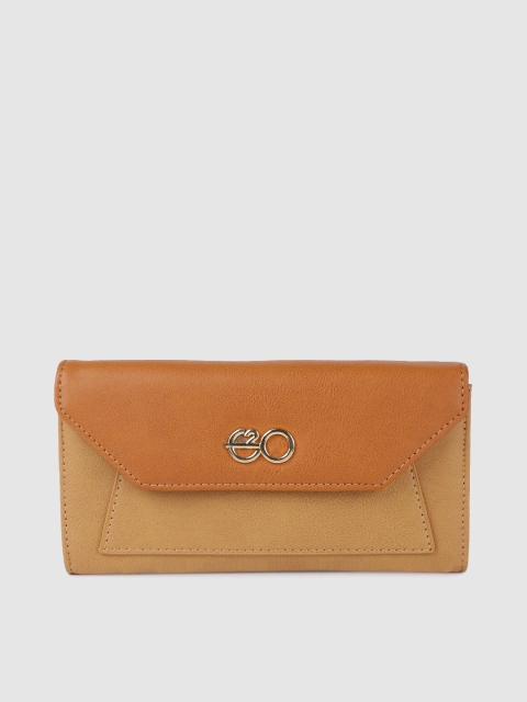 

E2O Women Tan Brown Colourblocked Two Fold Wallet