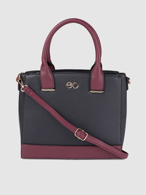 

E2O Navy Blue & Maroon Solid Handheld Bag