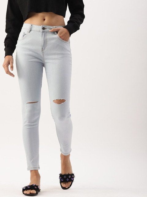 

DressBerry Women Blue Skinny Fit Mid-Rise Mildly Distressed Stretchable Cropped Jeans