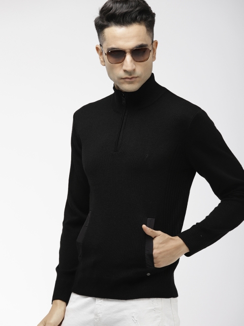 

Indian Terrain Men Black Solid Sweater