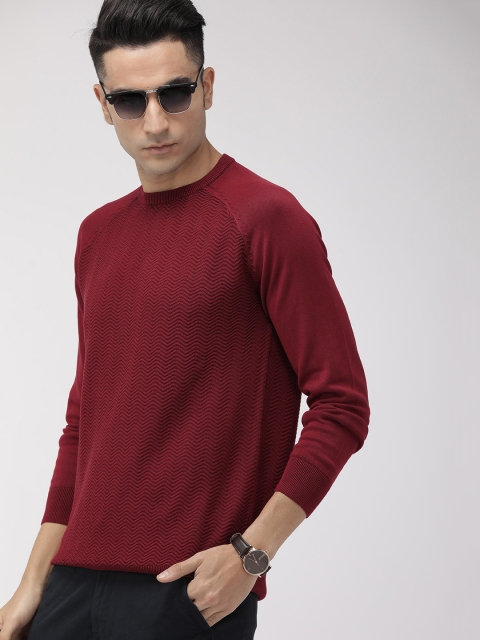 

Indian Terrain Men Maroon Self Design Pullover Sweater
