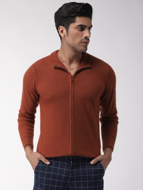 

Indian Terrain Men Rust Brown Solid Front-Open Sweater