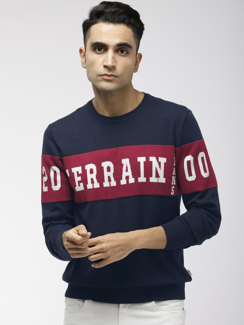 

Indian Terrain Men Navy Blue & Red Printed Sweater